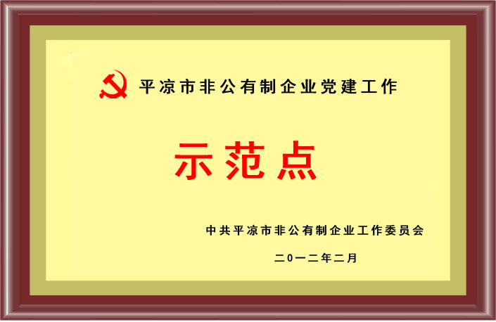 “平凉市非公有制企业党建工作示范点”